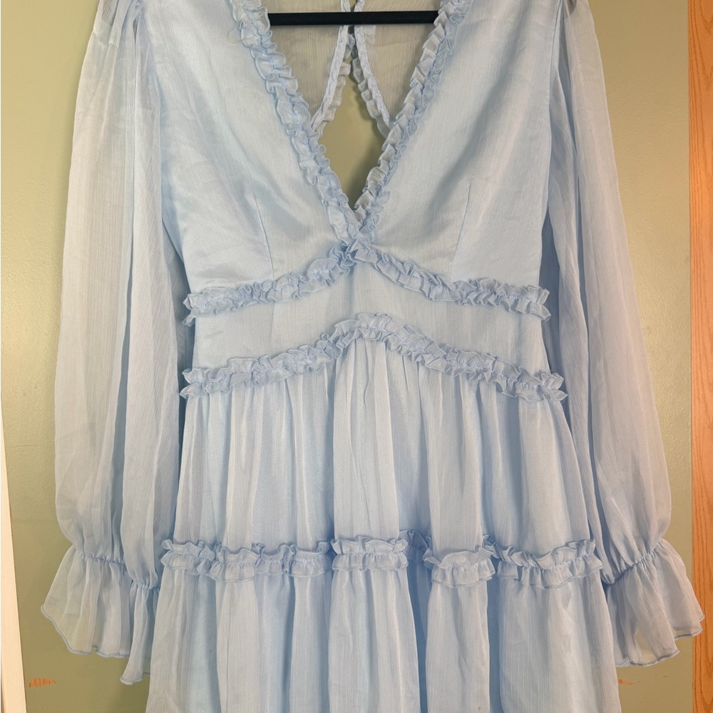 The Vintage Shop Light Blue Tiered Dress with Ruffle Trim